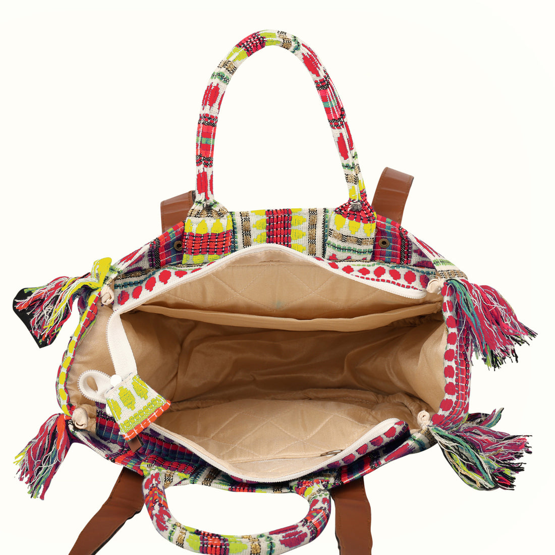 ENSAC cotton Boho Ruffle Style yellow Tote bag for women & girls