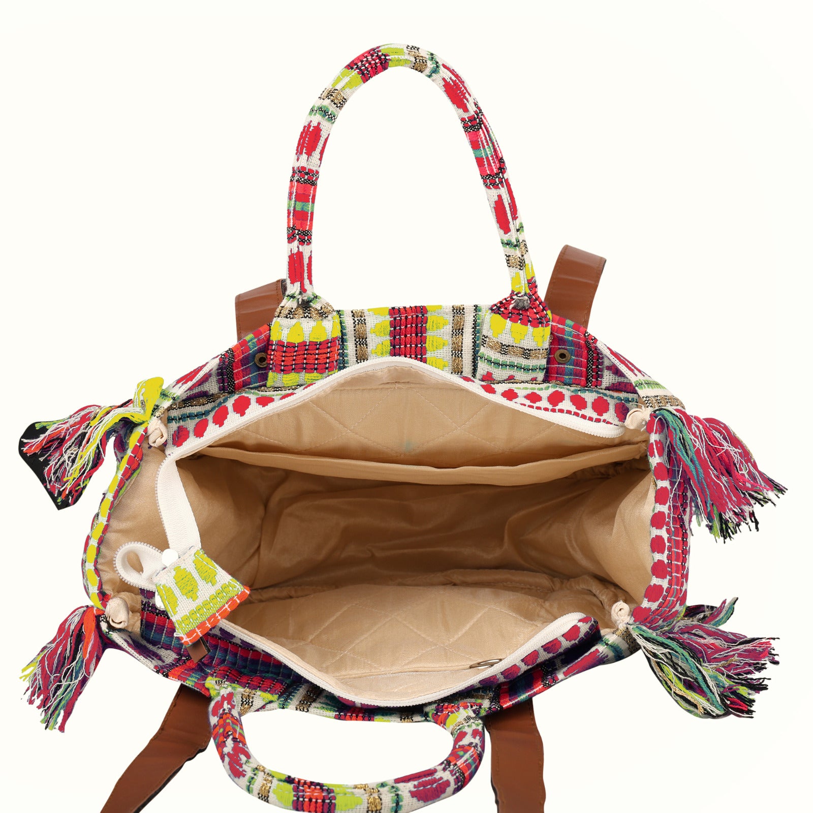 ENSAC cotton Boho Ruffle Style yellow Tote bag for women & girls