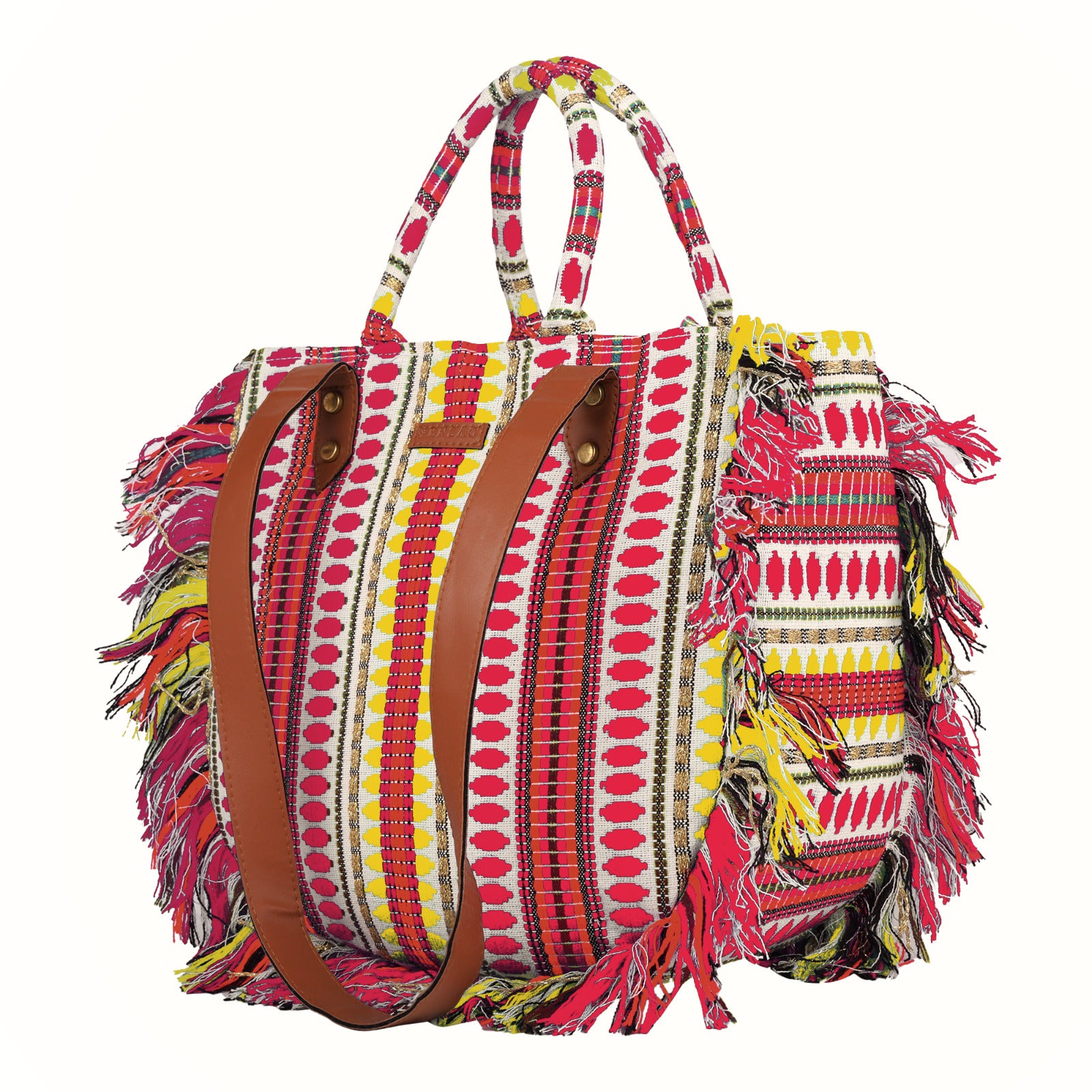 ENSAC cotton Boho Ruffle Style yellow Tote bag for women & girls