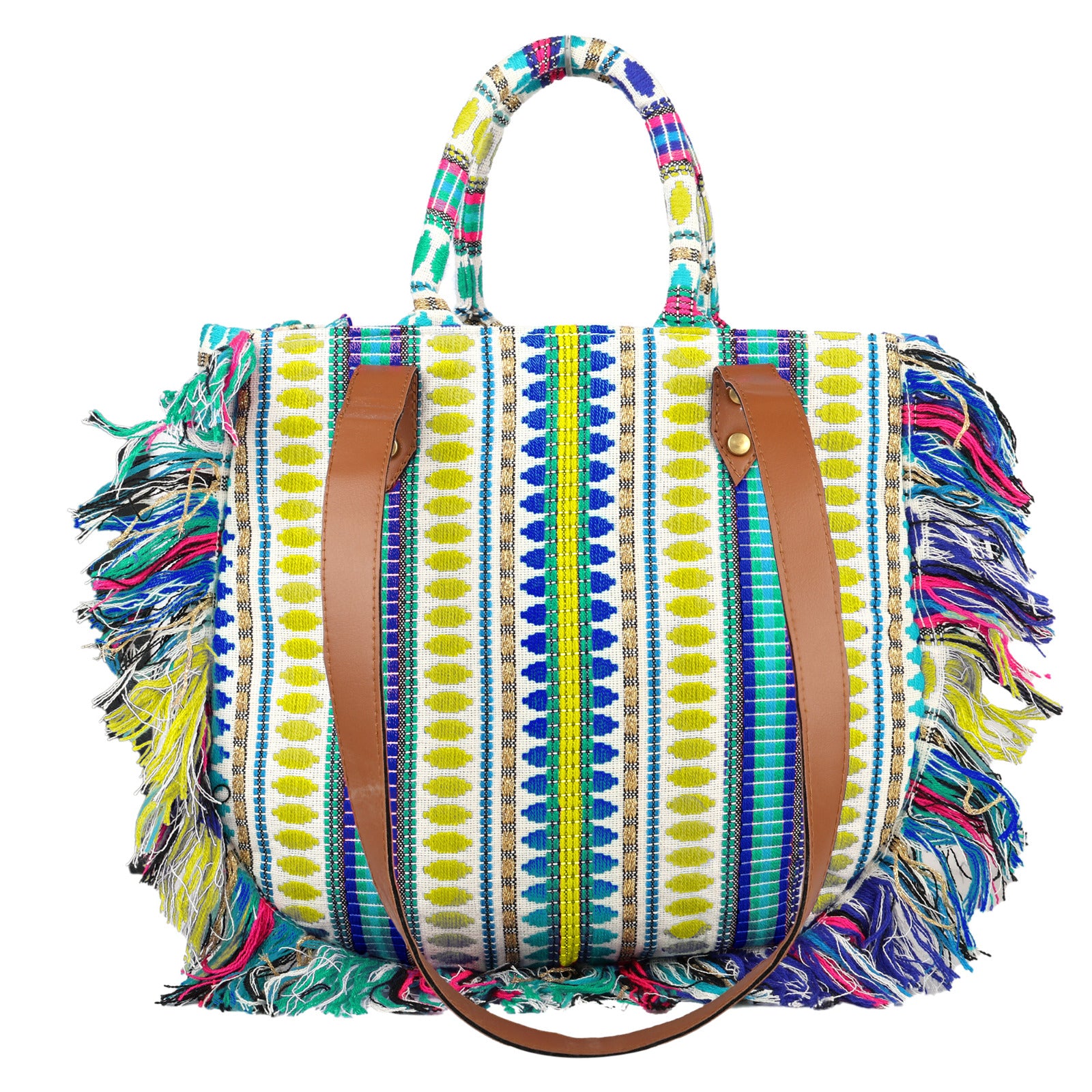 ENSAC cotton Boho Ruffle Style Lightgreen Tote bag for women & girls