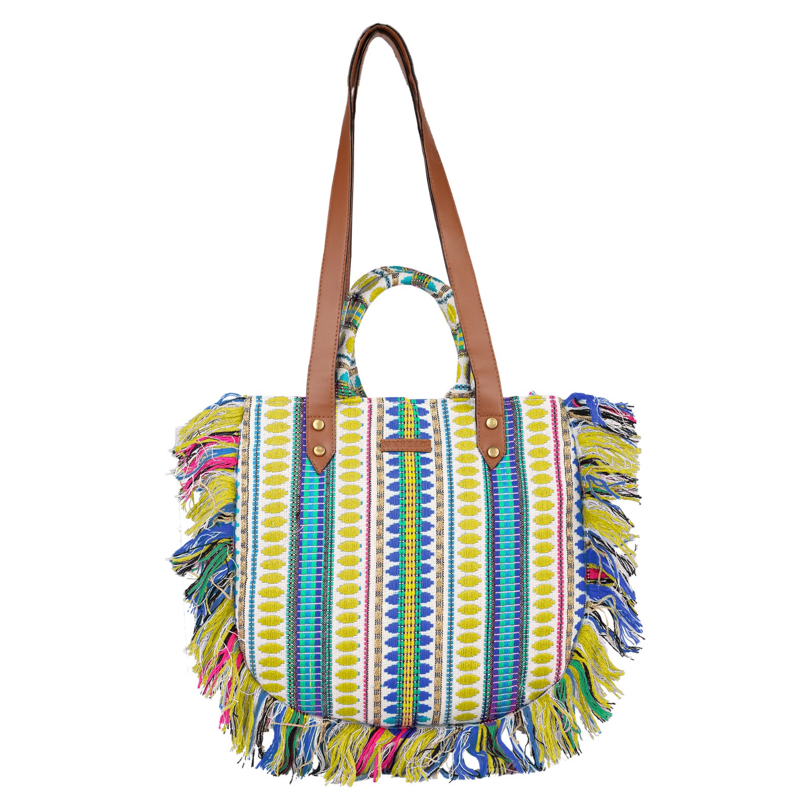 ENSAC cotton Boho Ruffle Style Lightgreen Tote bag for women & girls