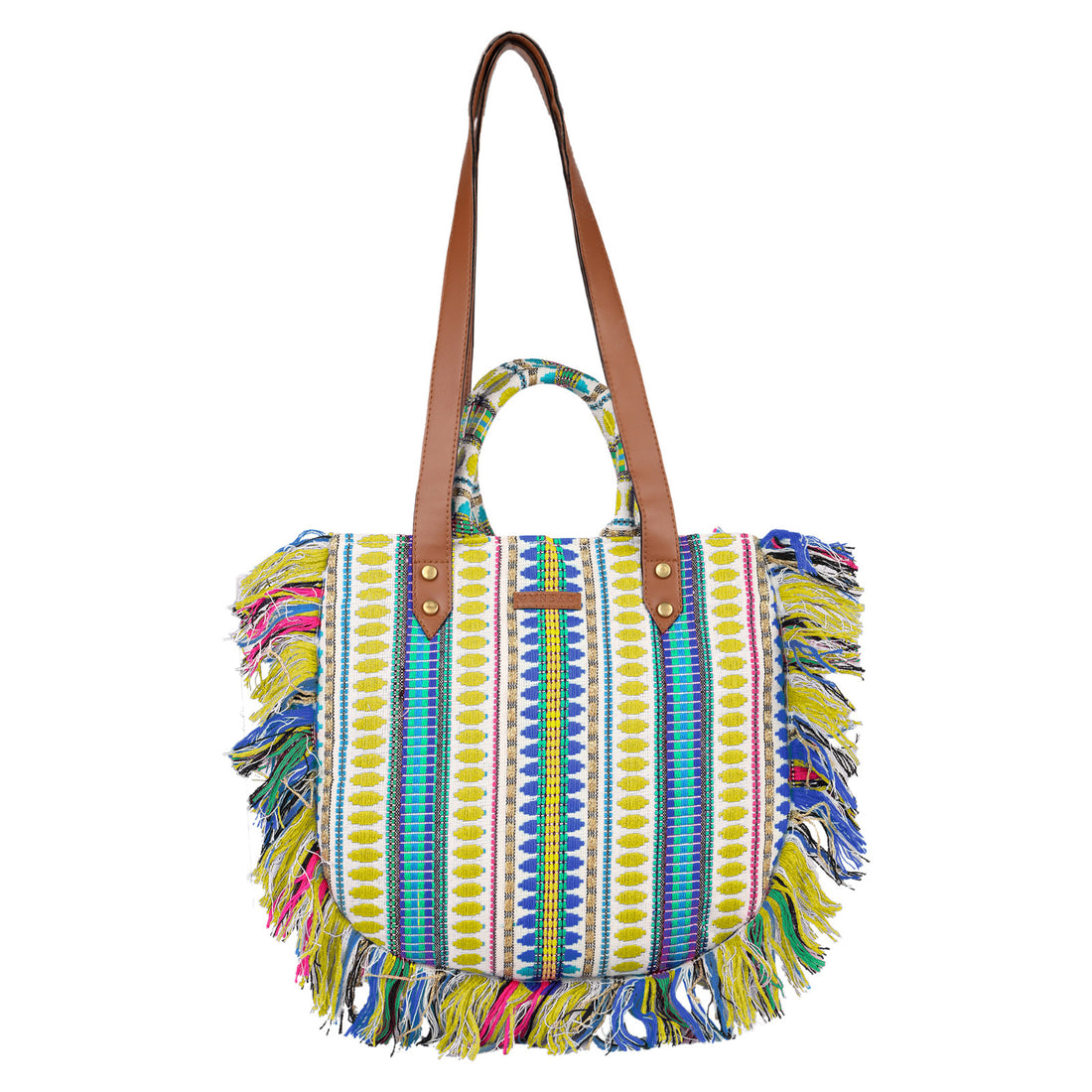 ENSAC cotton Boho Ruffle Style Lightgreen Tote bag for women & girls