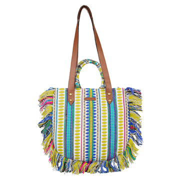 ENSAC cotton Boho Ruffle Style Lightgreen Tote bag for women & girls