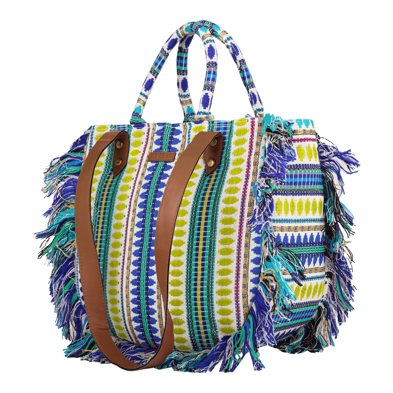 ENSAC cotton Boho Ruffle Style Lightgreen Tote bag for women & girls
