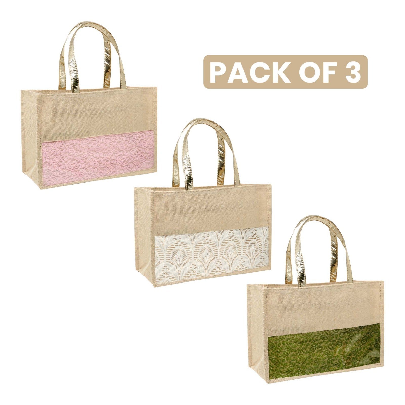 Ensac Eco-Friendly Women Handbag | Premium Jute Tote Bag with Stylish Lace Design