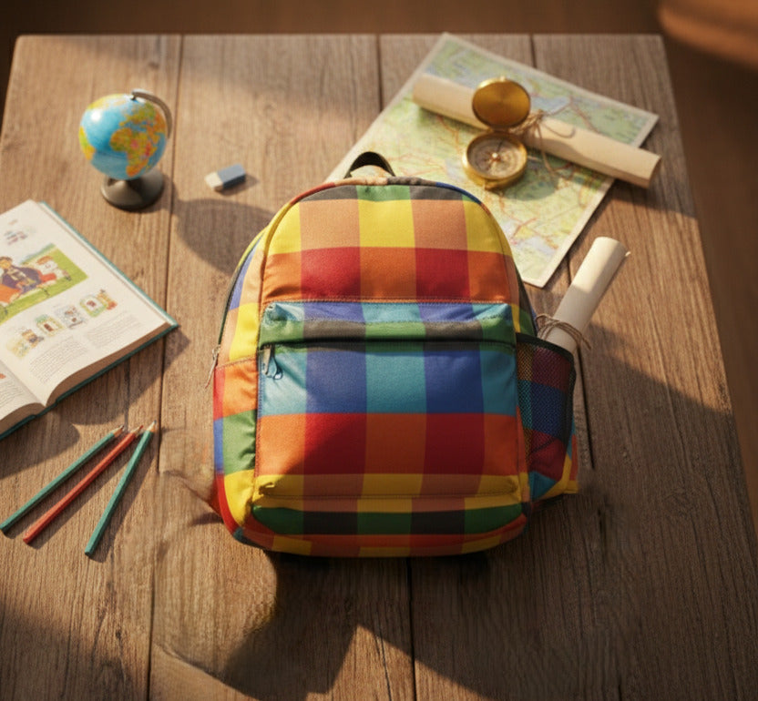 Rainbow Plaid Backpack – Colorful Checked School Bag for Kids & Teens