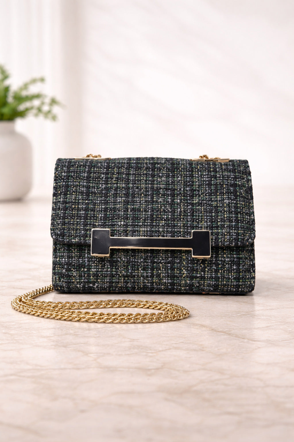 Stylish Rexine Sling Bag with Golden Chain Strap | Women’s Crossbody Party Bag