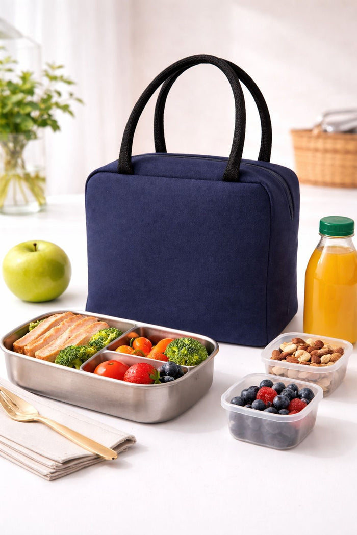 ENSAC Navy Blue Insulated Lunch Bag with Dual Handles for Men and Women
