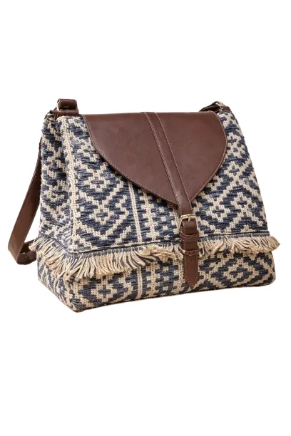Women Ethnic Jute Handbag with Rexine Flap & Handle ensacworld