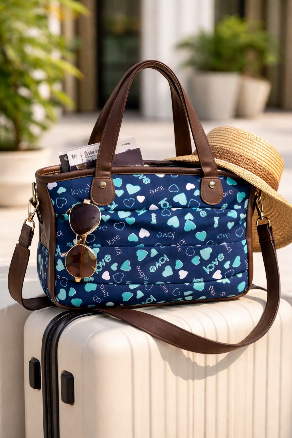 Printed Multi-Utility Travel Tote Bag with Detachable Strap