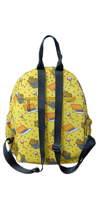 Yellow Movie Print Backpack – Fun Popcorn Theme School & Travel Bag