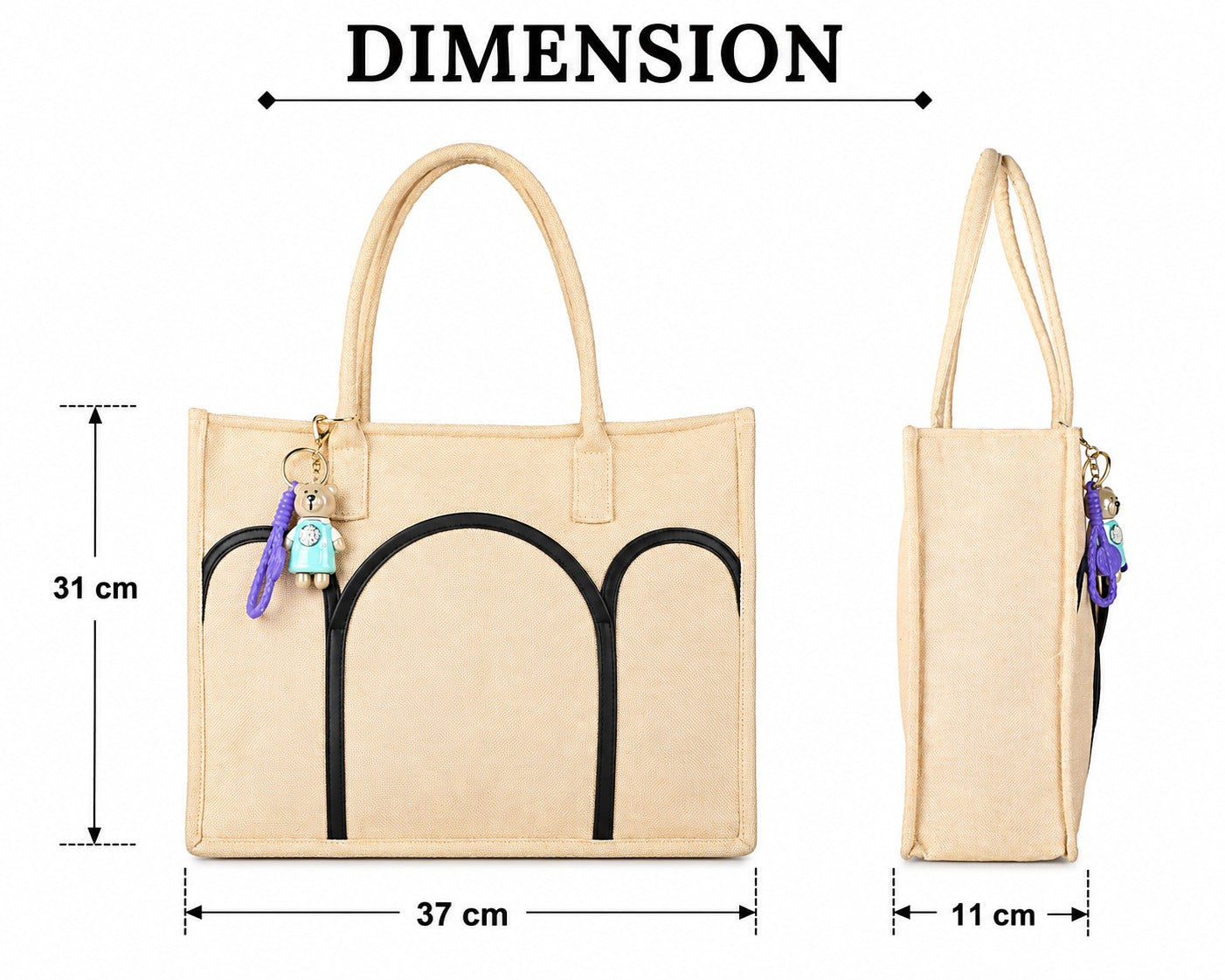 Beige Canvas Tote with Black Pockets | Women Shopper Bag ensacworld