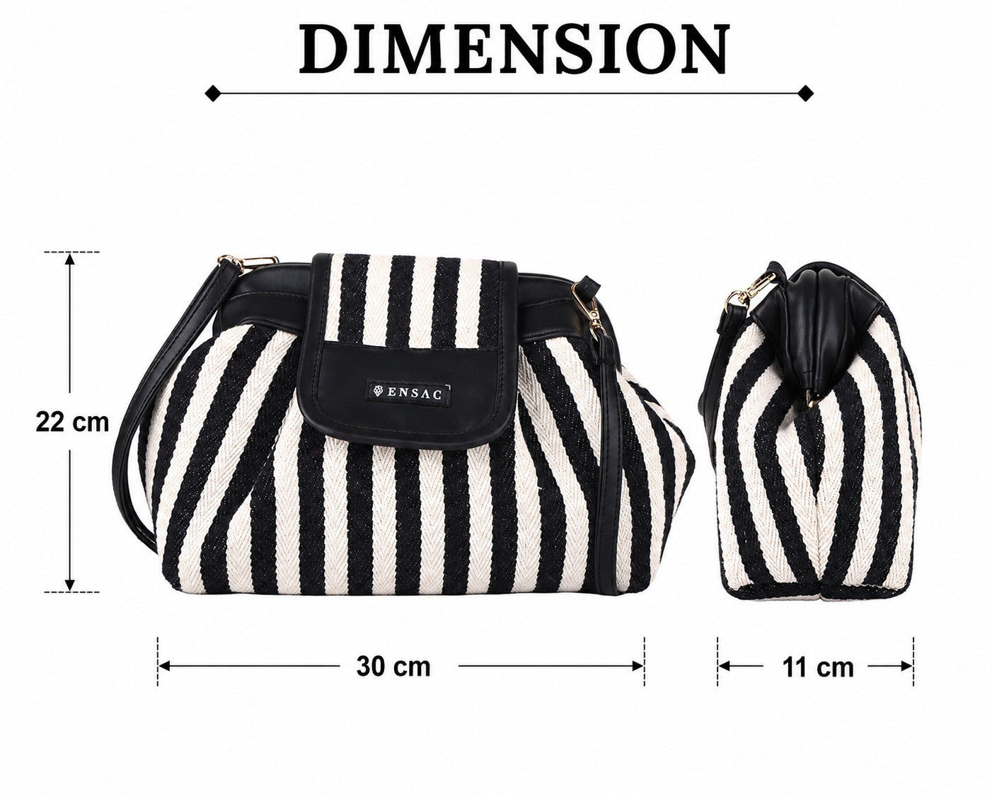 ENSAC Black & White Striped Sling Bag | Clutch Crossbody Bag ensacworld
