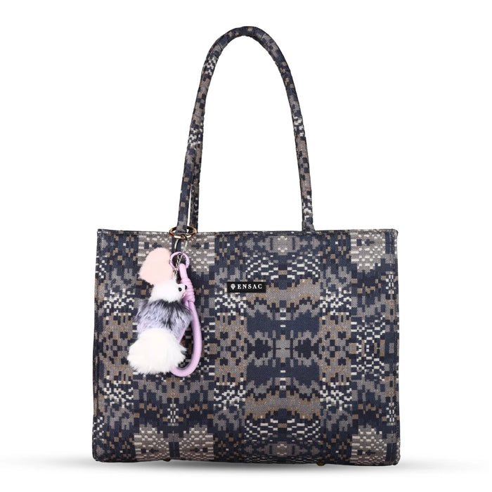 ENSAC Women's Blue & Beige Abstract print Woven Tote Bag