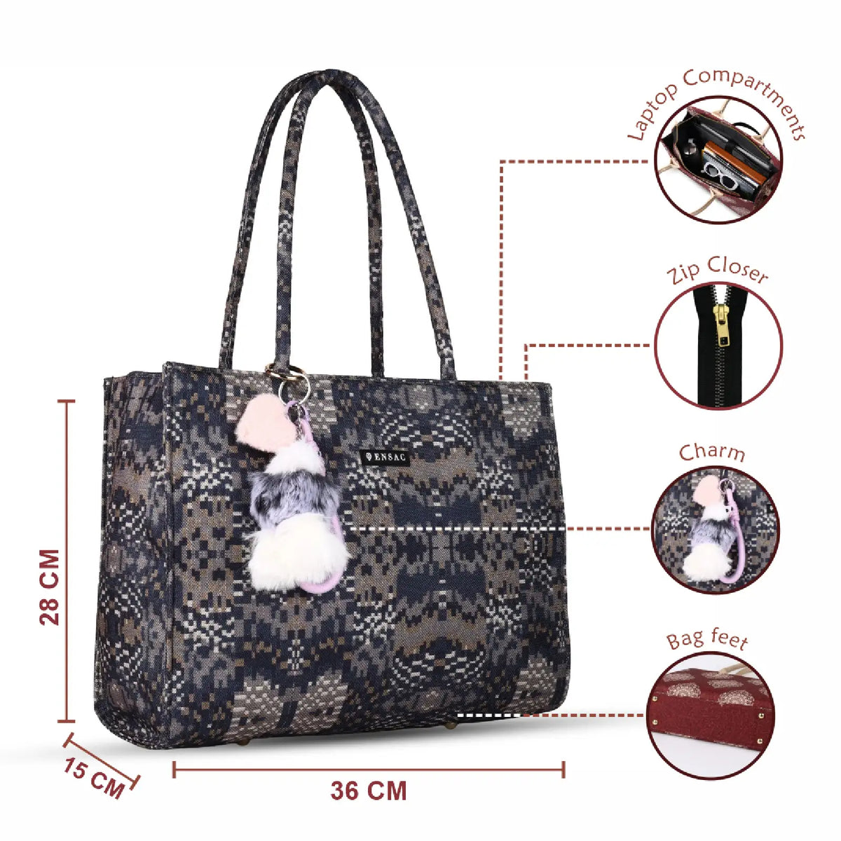 ENSAC Women's Blue & Beige Abstract print Woven Tote Bag