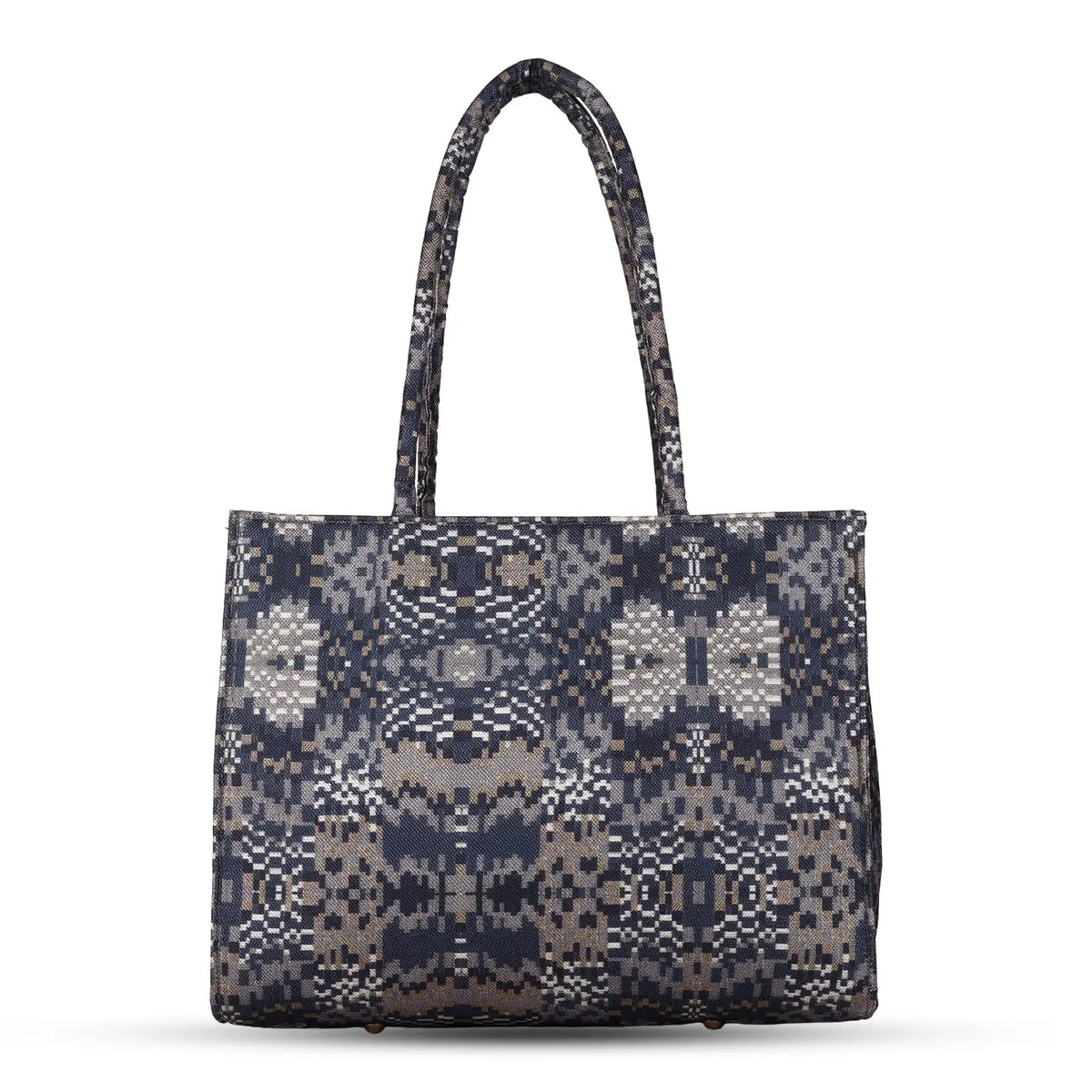 ENSAC Women's Blue & Beige Abstract print Woven Tote Bag