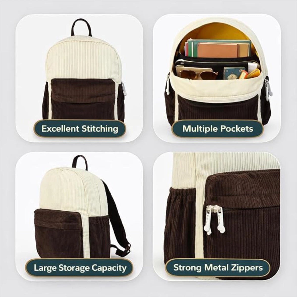 ENSAC Aesthetic Backpacks for College Girl & kids – Jute-Polyester Canvas & Corduroy Laptop Backpack