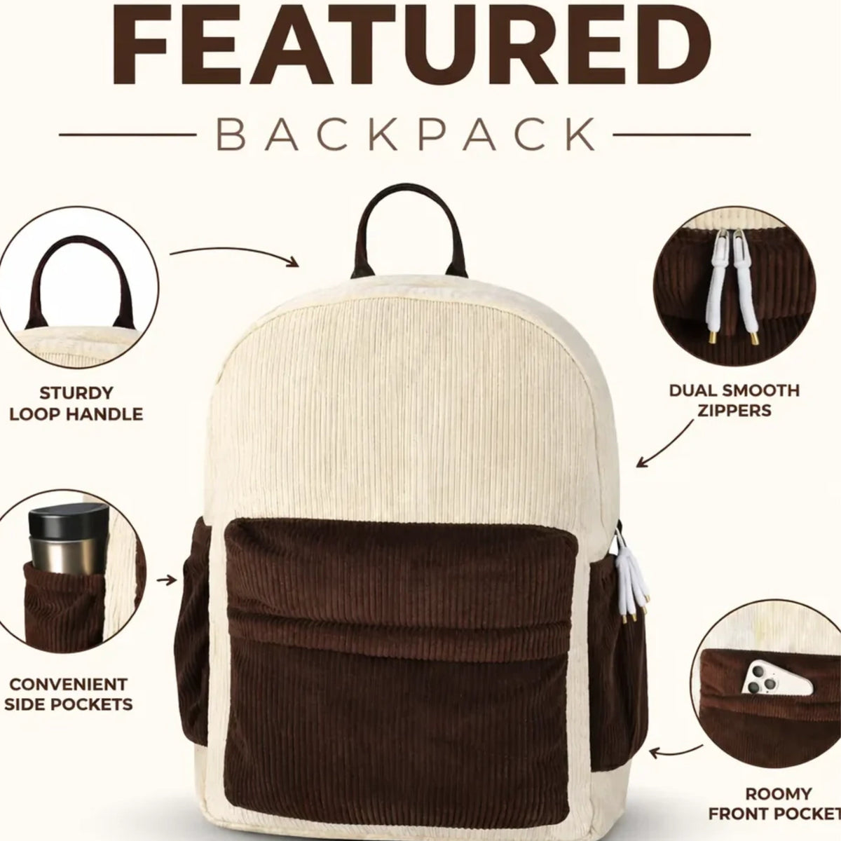 ENSAC Aesthetic Backpacks for College Girl & kids – Jute-Polyester Canvas & Corduroy Laptop Backpack