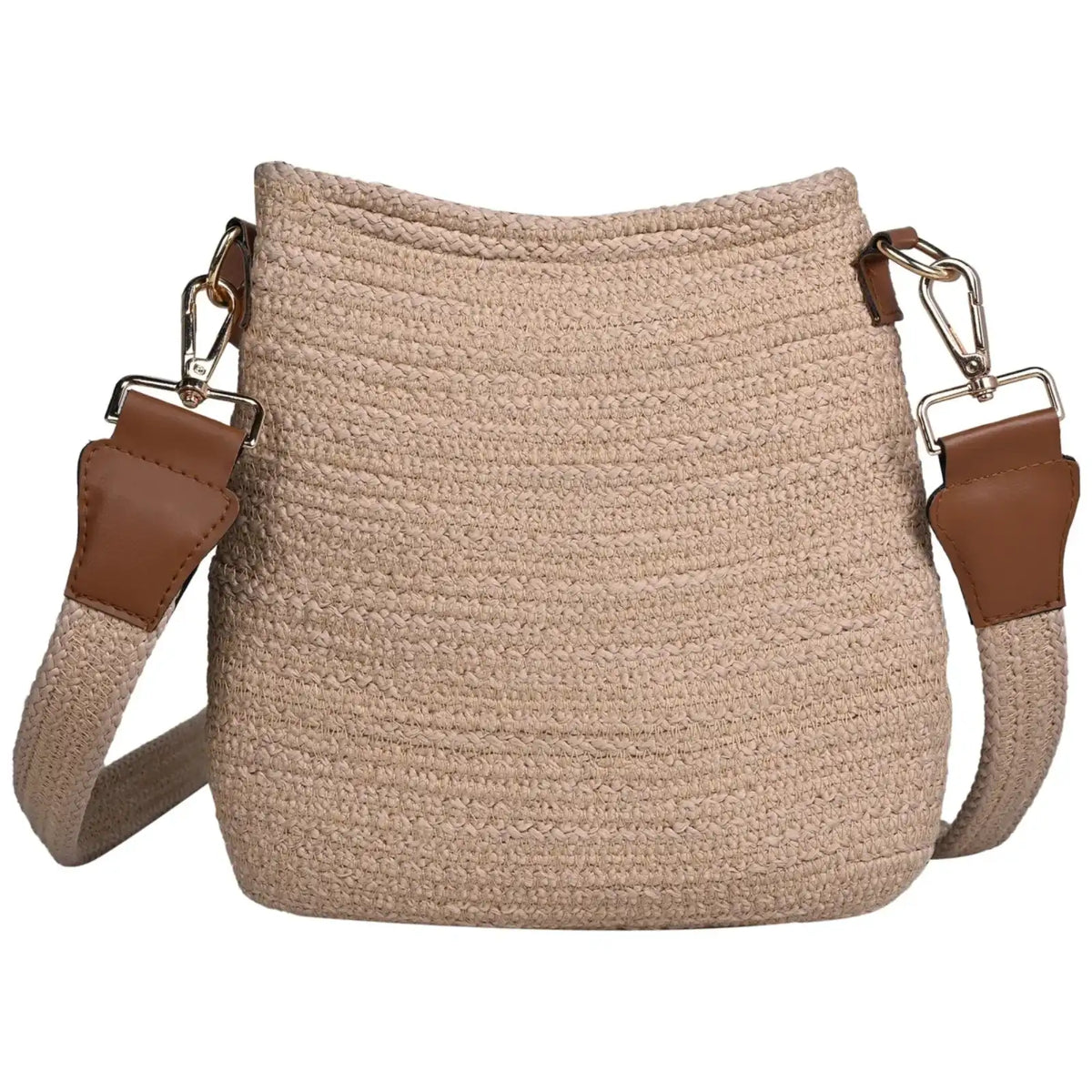ENSAC Women's Beige Woven Rope Crochet Crossbody Sling Bag