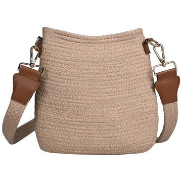 ENSAC Women's Beige Woven Rope Crochet Crossbody Sling Bag