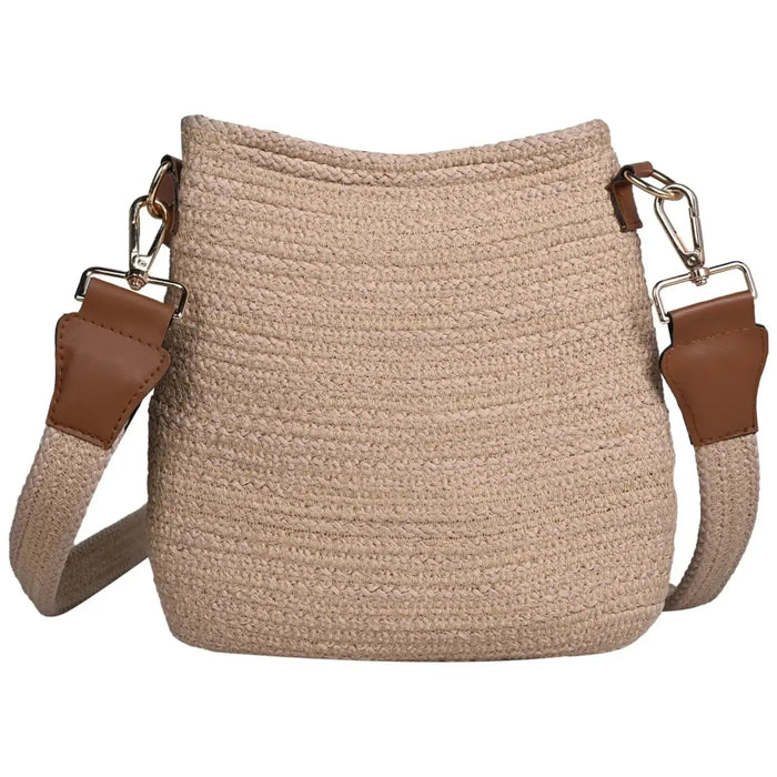 ENSAC Women's Beige Woven Rope Crochet Crossbody Sling Bag