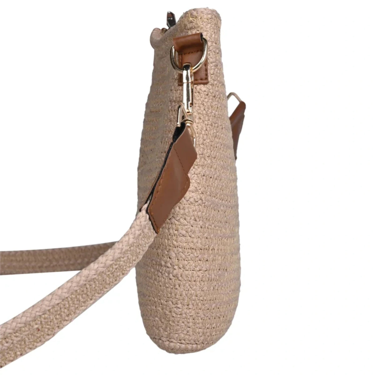 ENSAC Women's Beige Woven Rope Crochet Crossbody Sling Bag