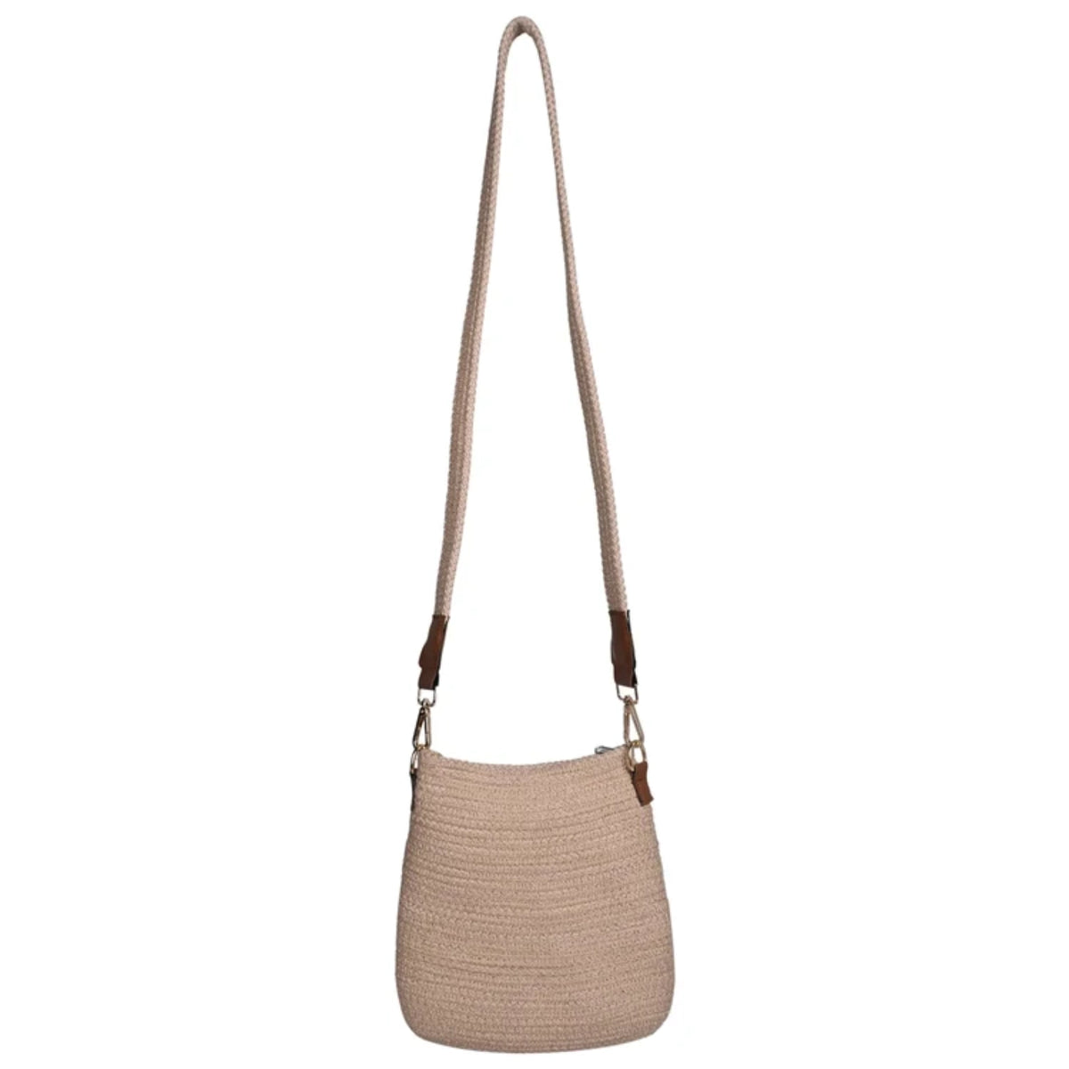 ENSAC Women's Beige Woven Rope Crochet Crossbody Sling Bag