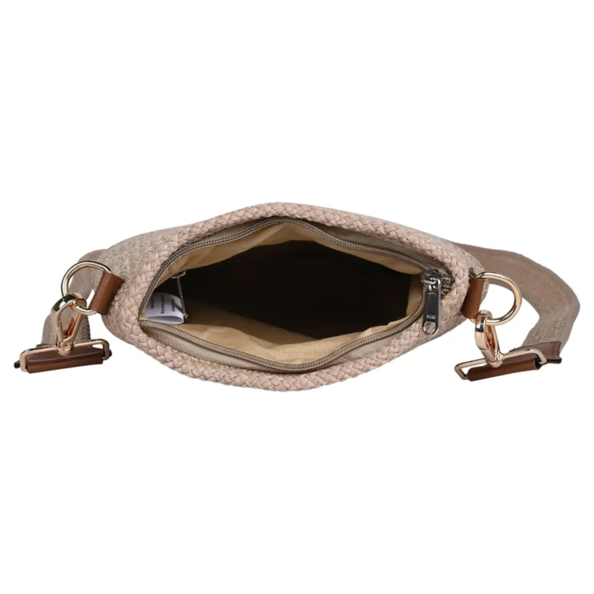 ENSAC Women's Beige Woven Rope Crochet Crossbody Sling Bag