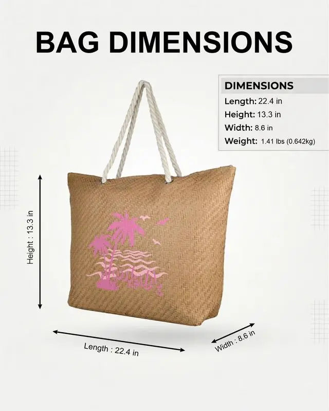 ENSAC Womens Beach Bag | Paper Straw Printed Tote Bag with Handles