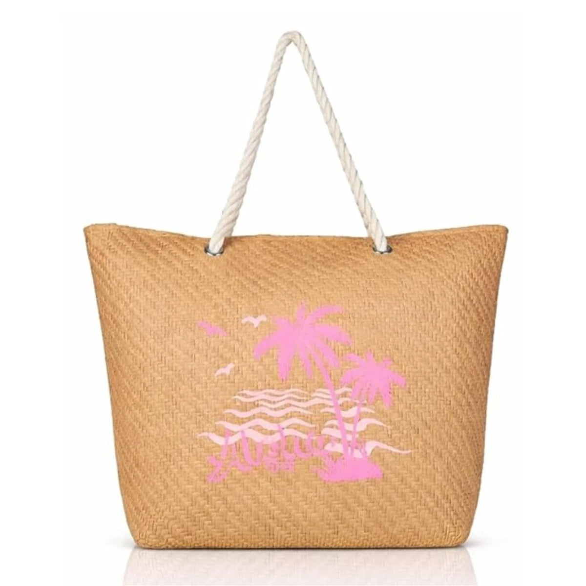 ENSAC Womens Beach Bag | Paper Straw Printed Tote Bag with Handles