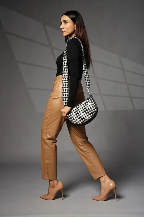 ENSAC Houndstooth Sling Bag  – Woven Jacquard Crossbody Bag for Women