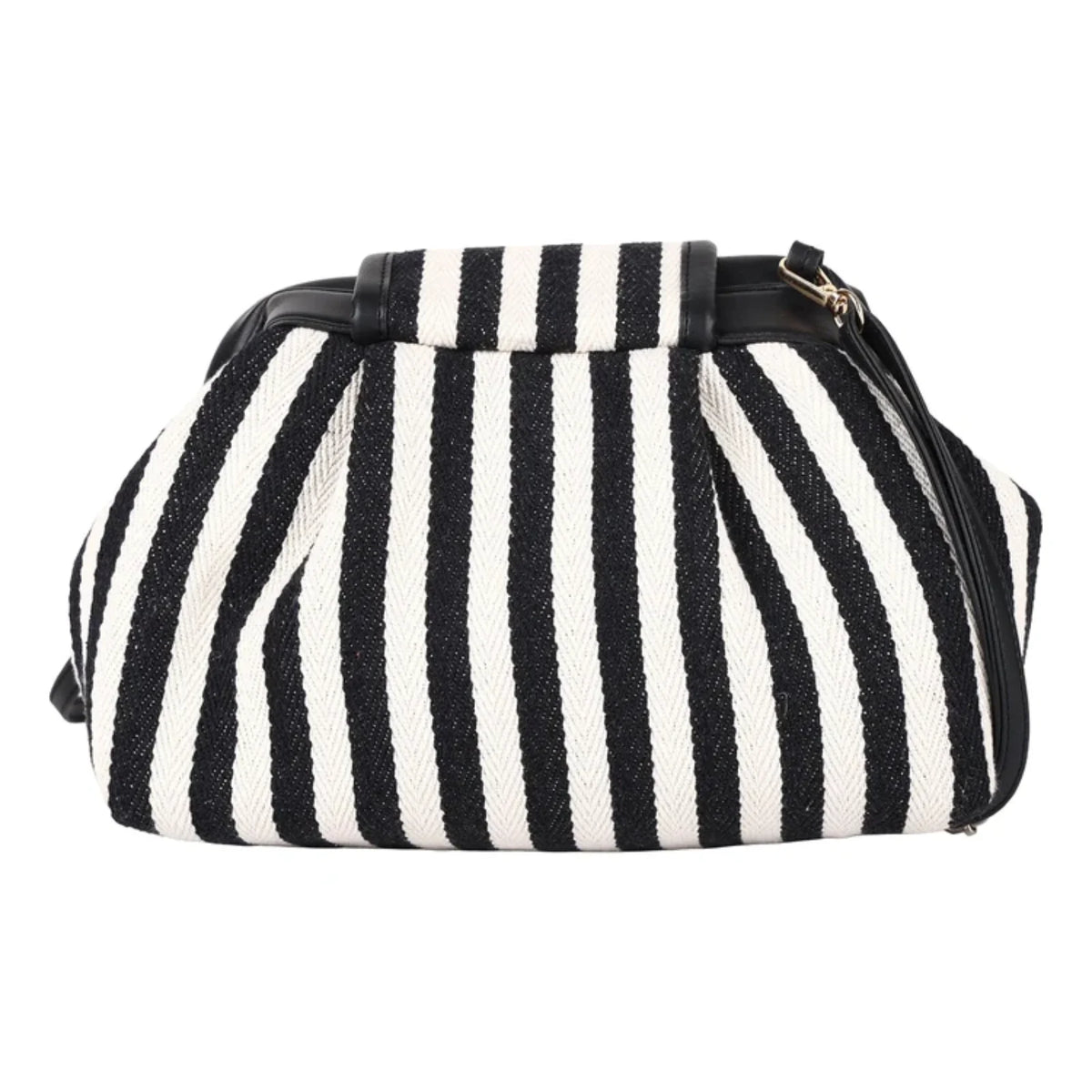 ENSAC Women's Black & White Striped Woven Crossbody Clutch Bag with Detachable Strap