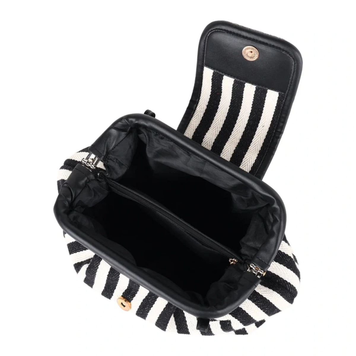ENSAC Women's Black & White Striped Woven Crossbody Clutch Bag with Detachable Strap
