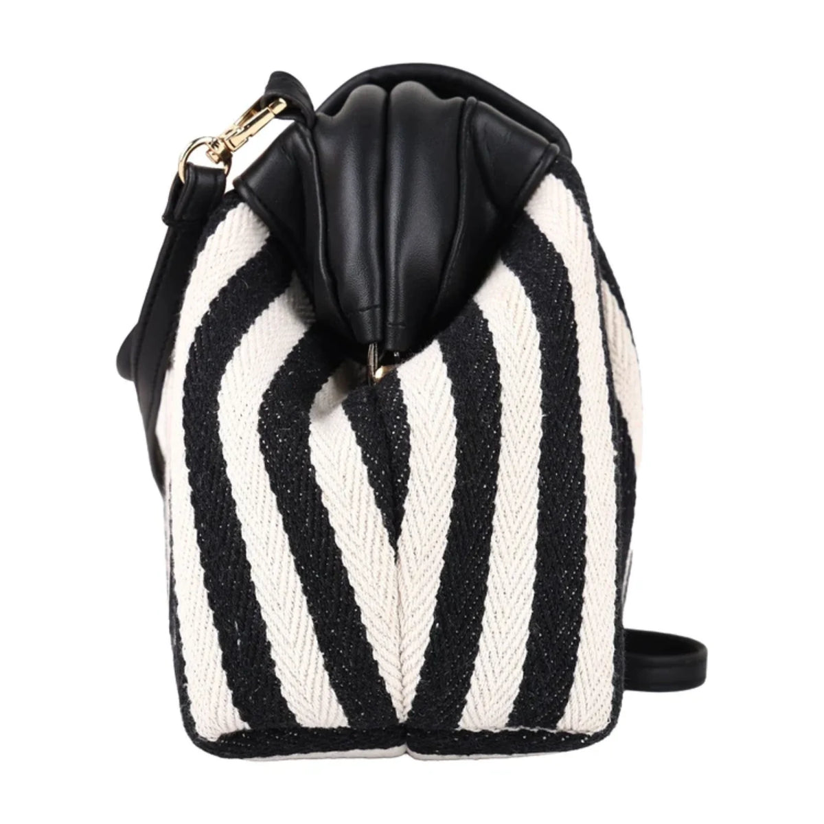 ENSAC Women's Black & White Striped Woven Crossbody Clutch Bag with Detachable Strap