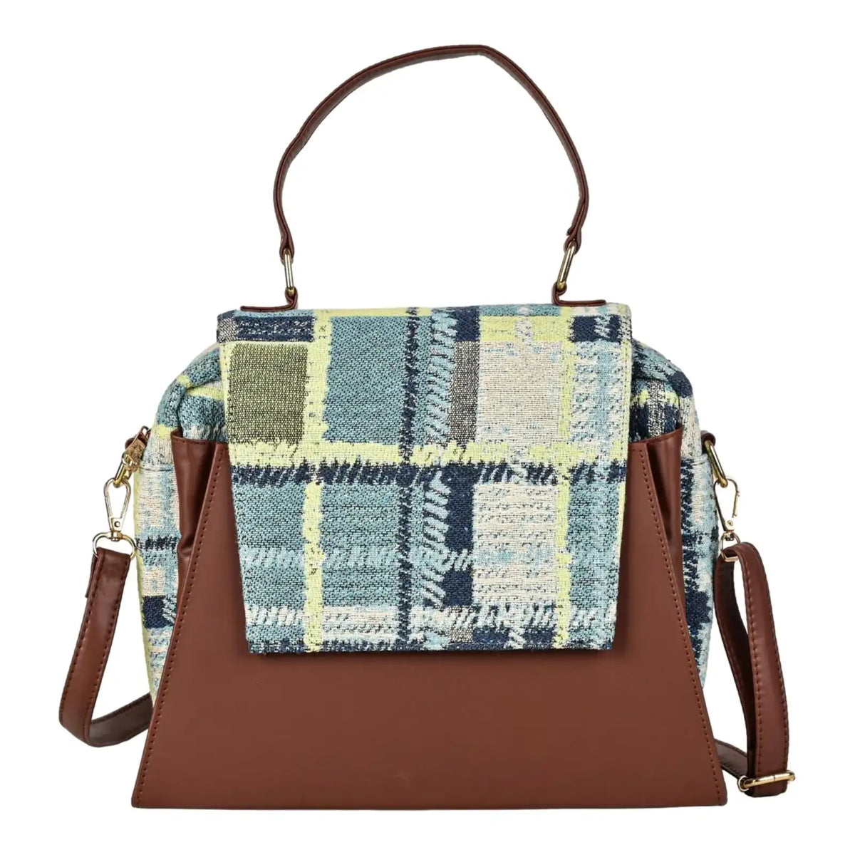 ENSAC Women's Plaid Woven Crossbody Sling Bag with Top Handle