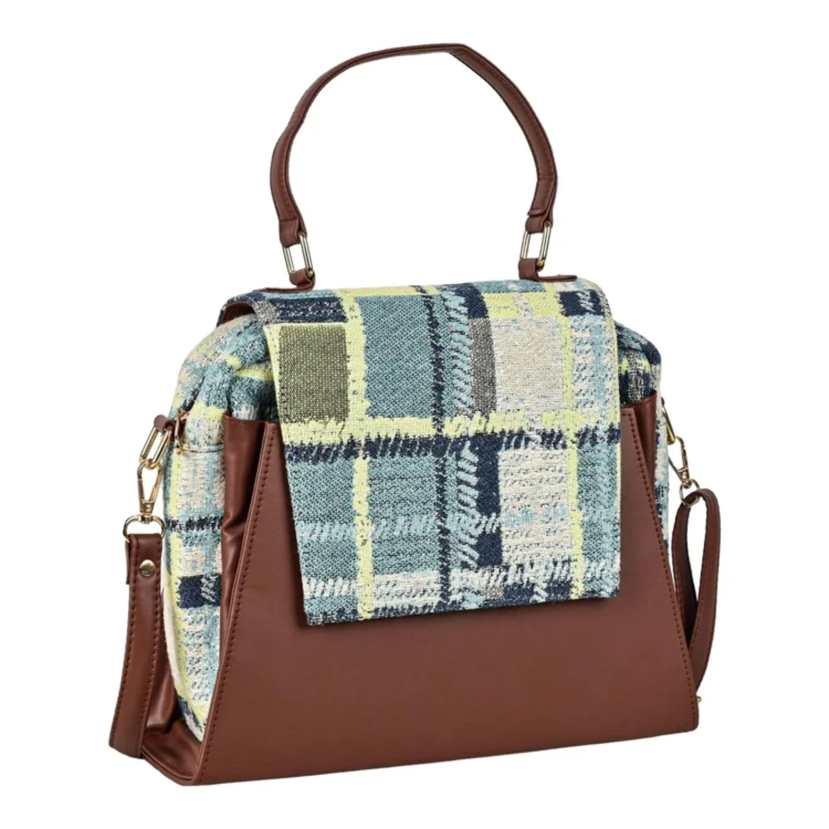 ENSAC Women's Plaid Woven Crossbody Sling Bag with Top Handle