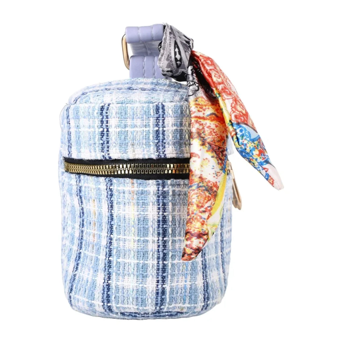 ENSAC Tweed Boxy Crossbody Handbag for Women | Top Handle Bag with Scarf