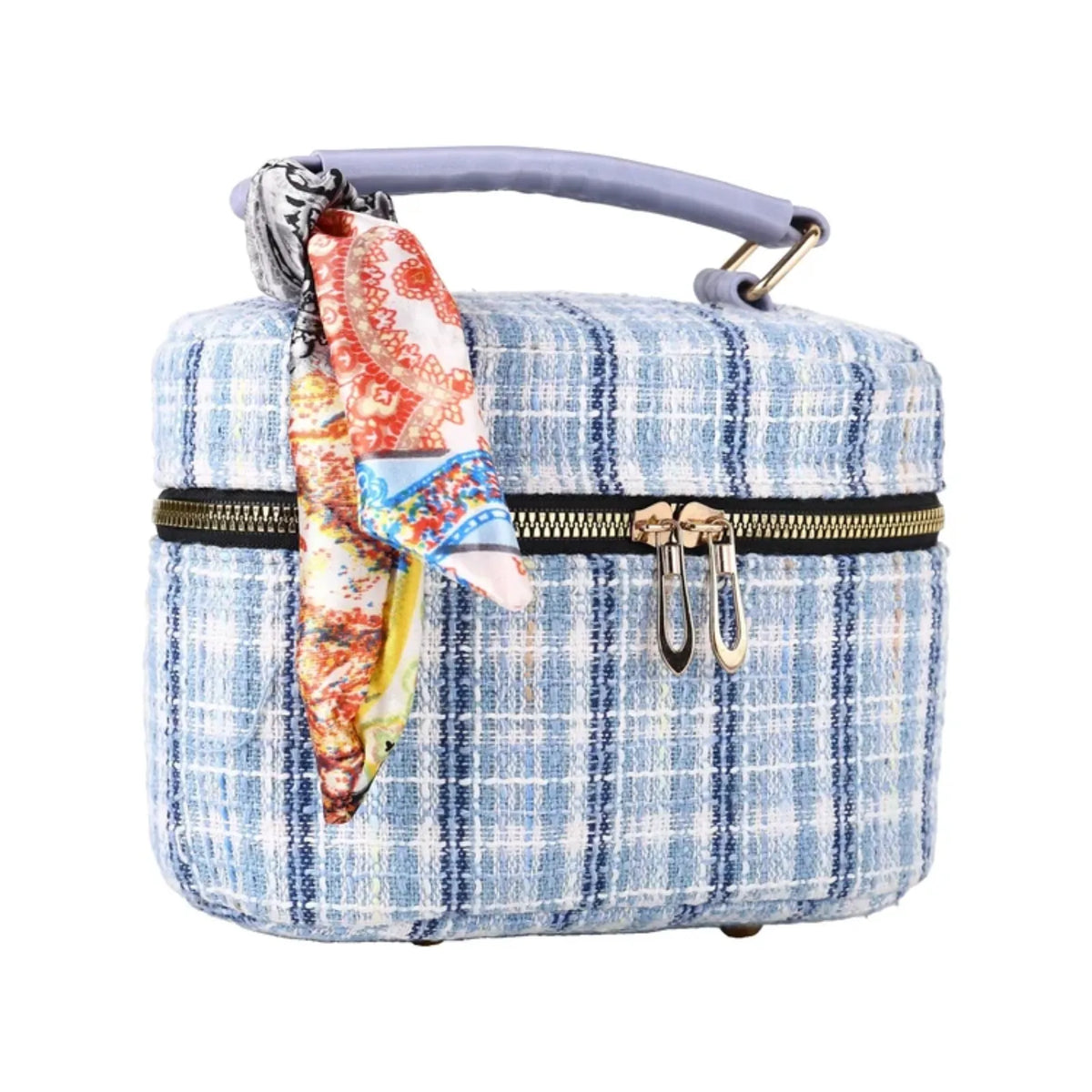 ENSAC Tweed Boxy Crossbody Handbag for Women | Top Handle Bag with Scarf
