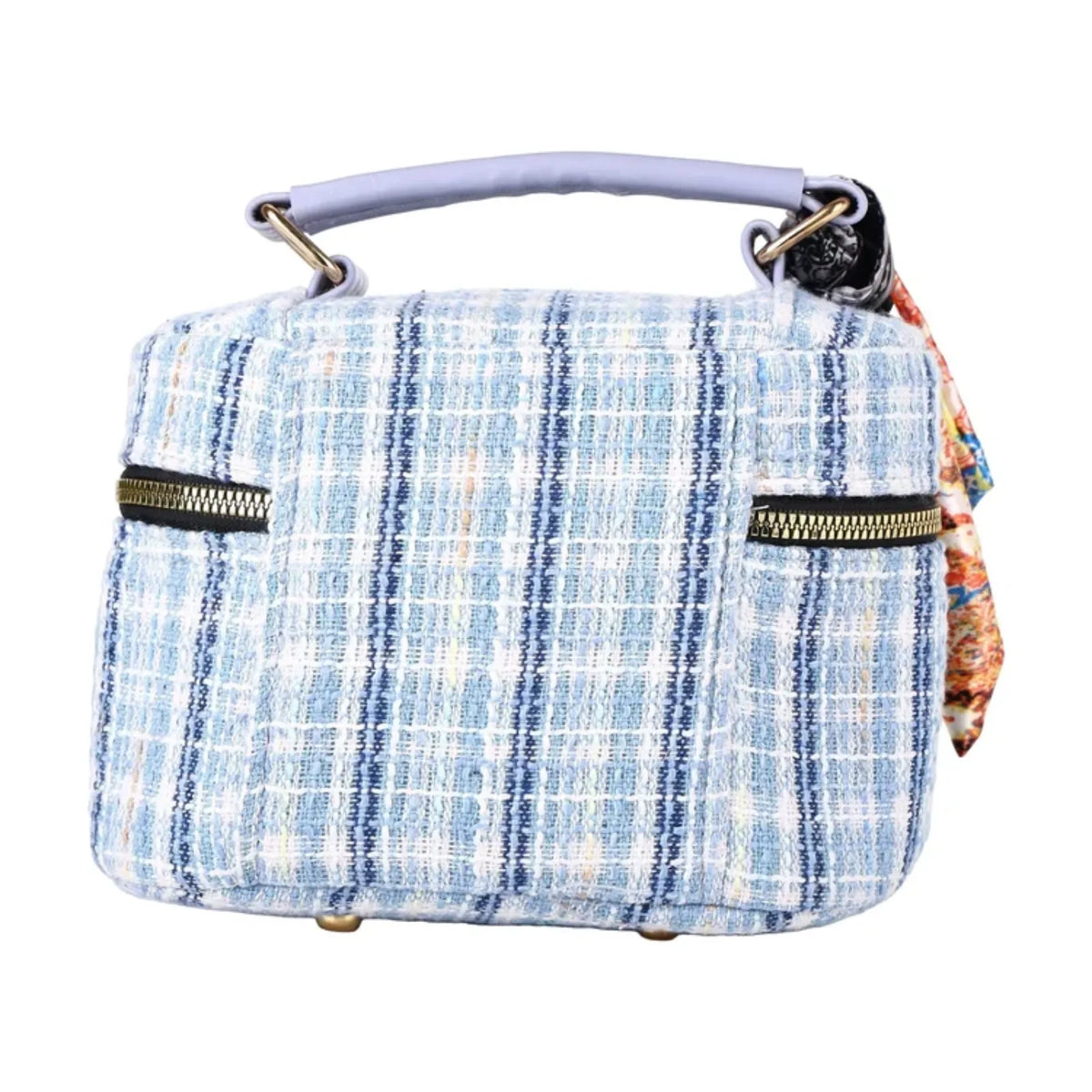 ENSAC Tweed Boxy Crossbody Handbag for Women | Top Handle Bag with Scarf