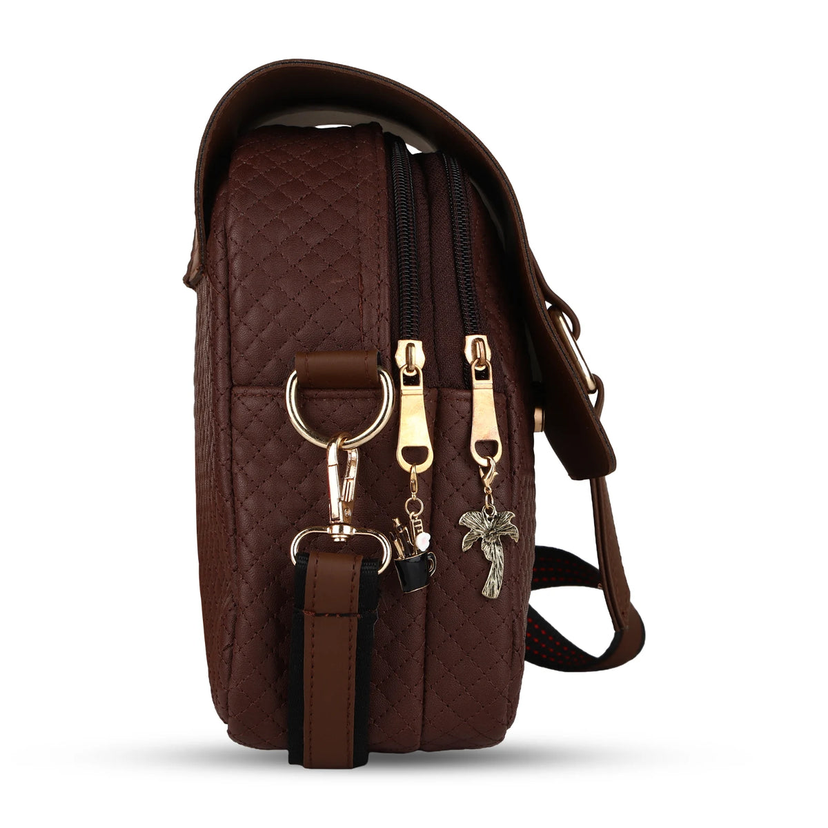 ENSAC Women's Brown Quilted Vegan Leather Crossbody Sling Bag