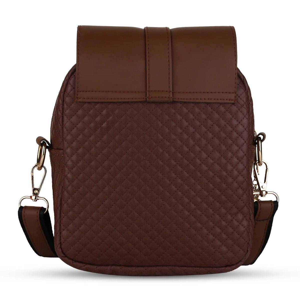 ENSAC Women's Brown Quilted Vegan Leather Crossbody Sling Bag