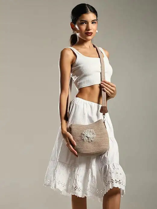 ENSAC Bucket Sling Bag for Women | Woven Nylon Rope Crossbody Bag