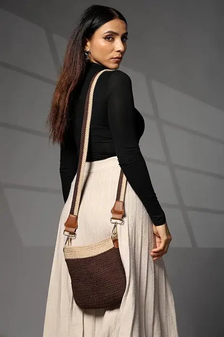 ENSAC Bucket Sling Bag for Women | Woven Nylon Rope Crossbody Bag