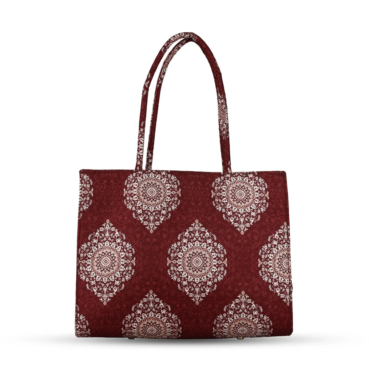 ENSAC Women's Maroon Medallion Print Woven Tote Bag with Charm