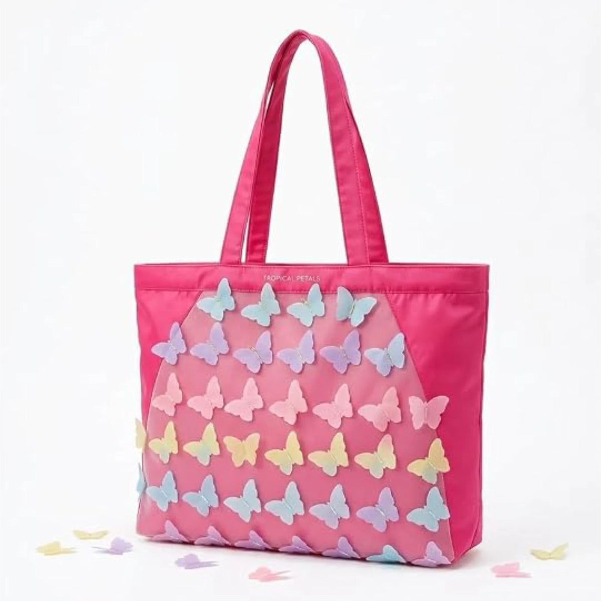 ENSAC Women's Pink 3D Butterfly Tote Bag & Shoulder Bag with Top Handles