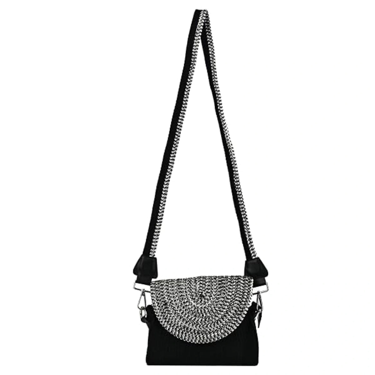 ENSAC Women's Woven Crochet Sling Bag with Flap, Top Handle & Crossbody Bag