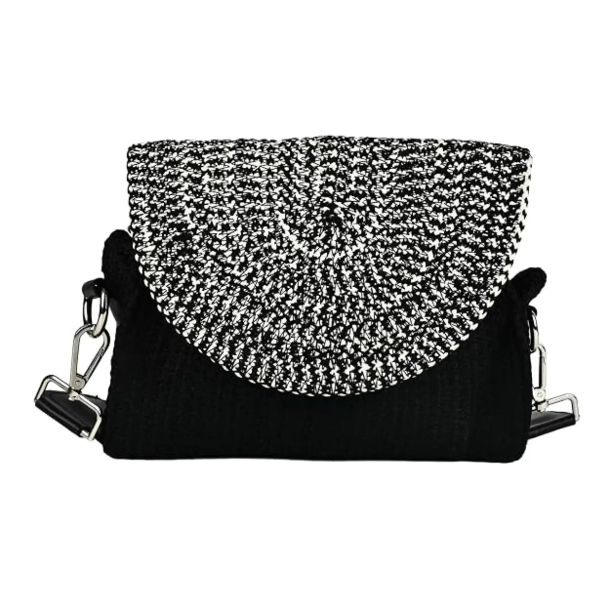 ENSAC Women's Woven Crochet Sling Bag with Flap, Top Handle & Crossbody Bag