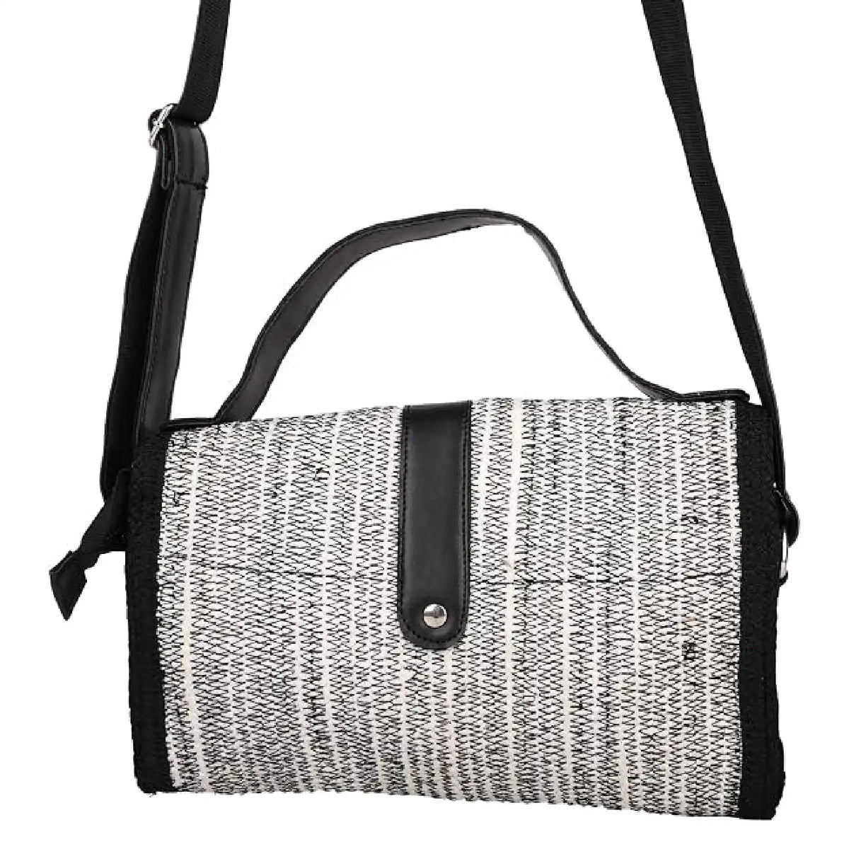 ENSAC Women's Woven Crochet Sling Bag with Flap, Top Handle & Crossbody Bag
