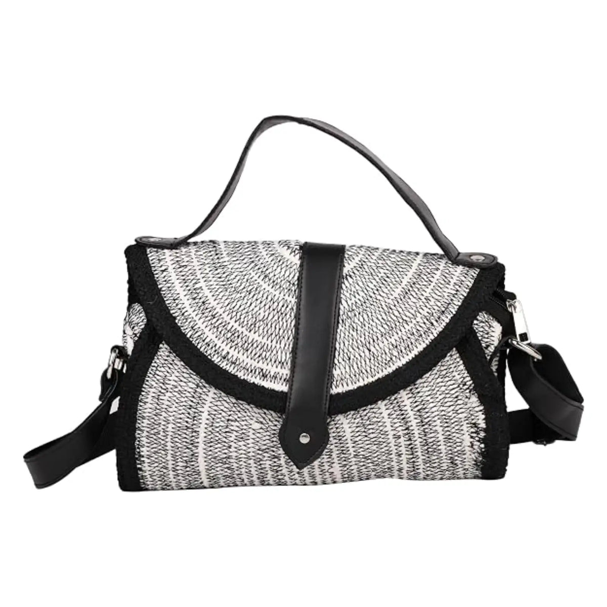 ENSAC Women's Woven Crochet Sling Bag with Flap, Top Handle & Crossbody Bag