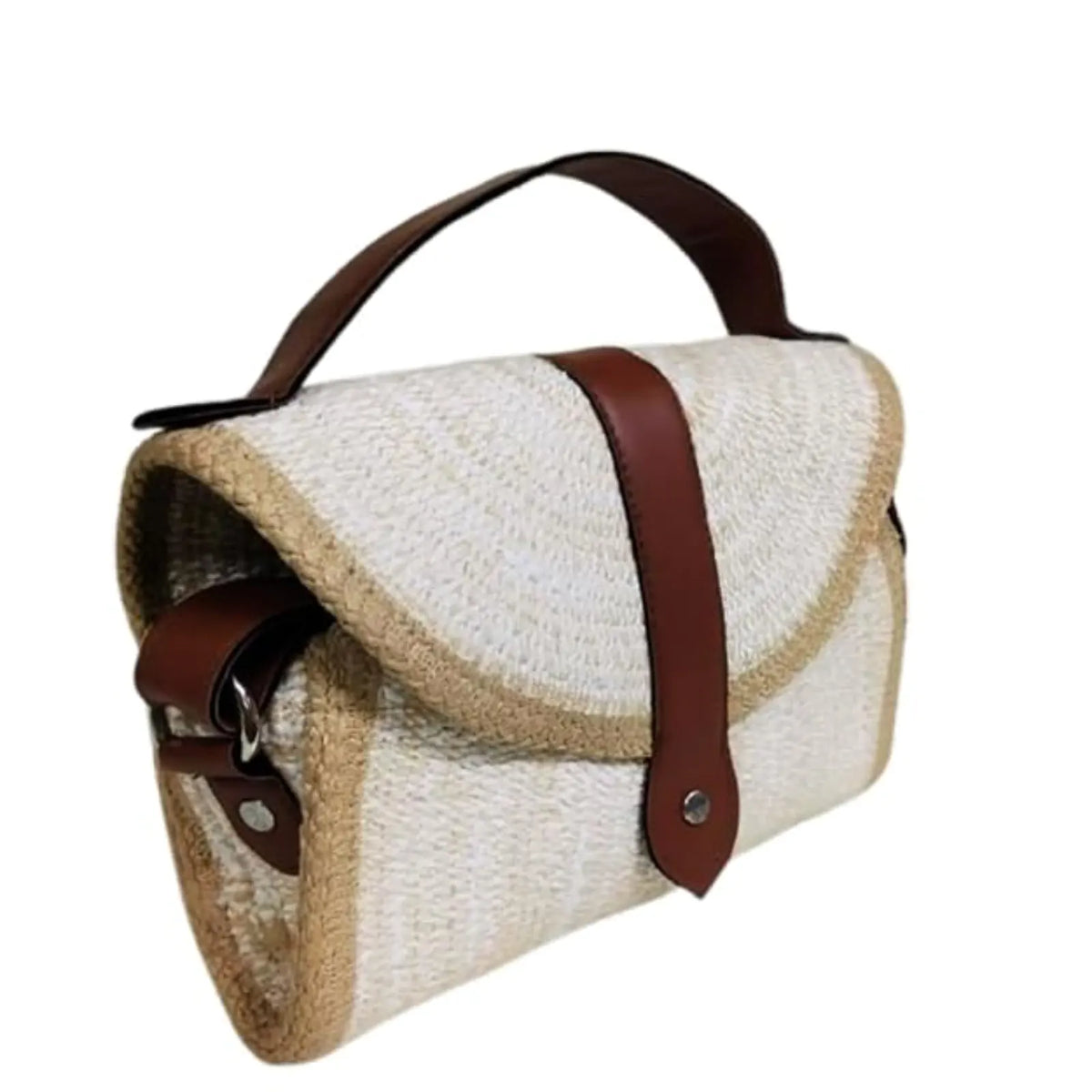 ENSAC Women's Woven Crochet Sling Bag with Flap, Top Handle & Crossbody Bag